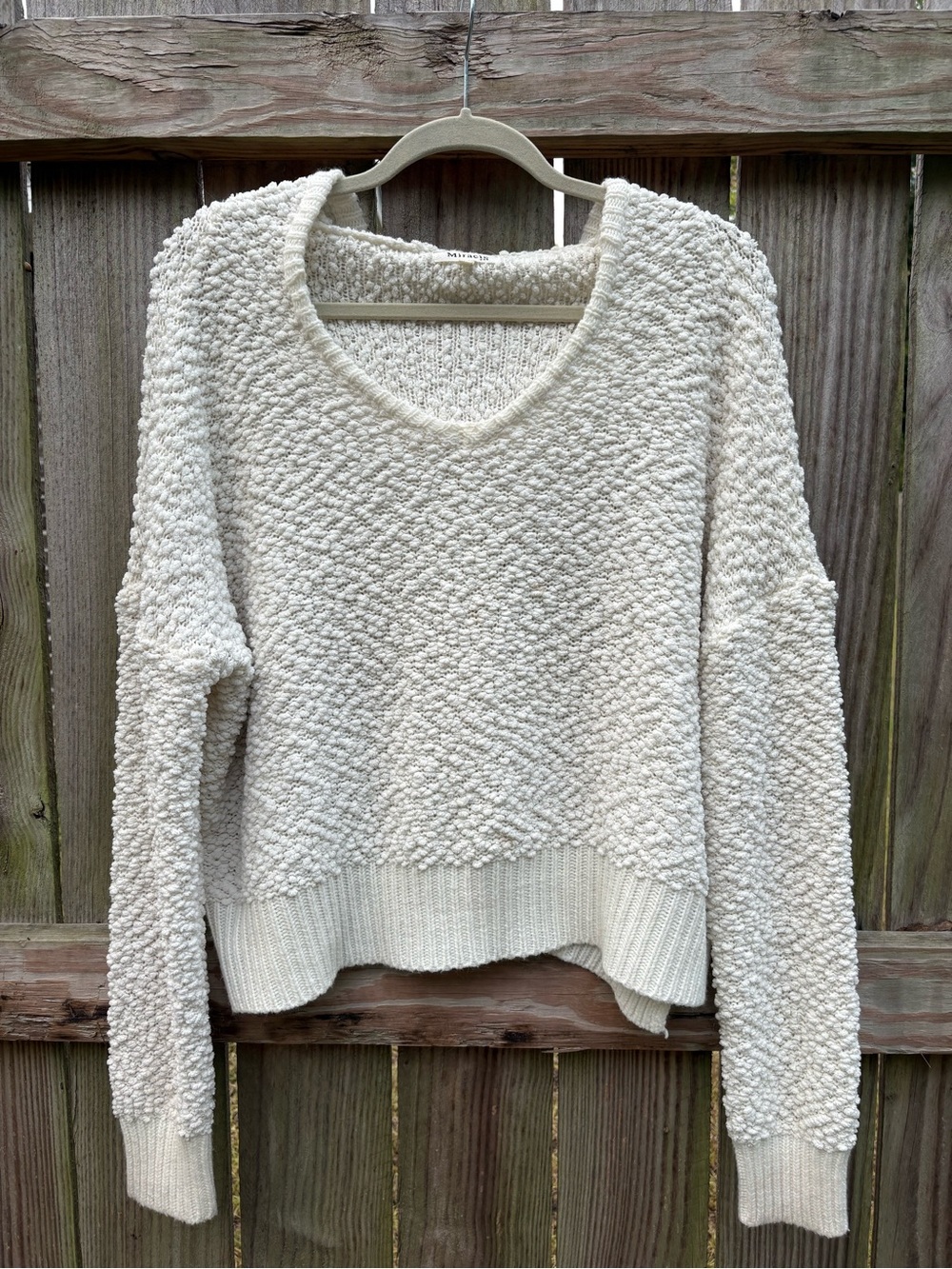 Miracle Cream Popcorn Knit V-Neck Sweater